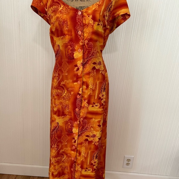 Spago Vintage Orange Patterned Maxi Dress Size 16-18 …. - Picture 3 of 9